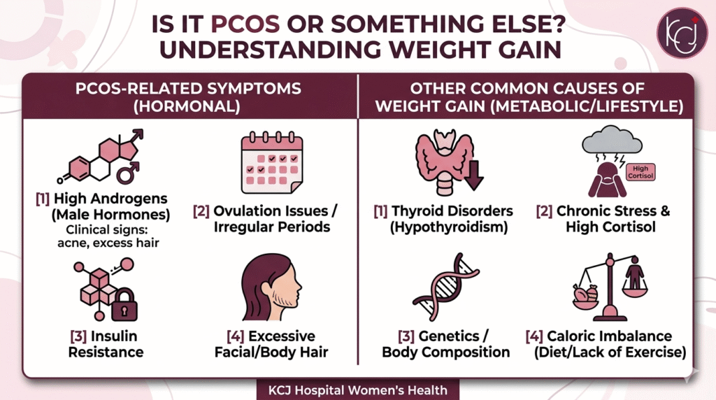 KCJ Hospital: PCOS Diagnosis Criteria weight comparison chart."